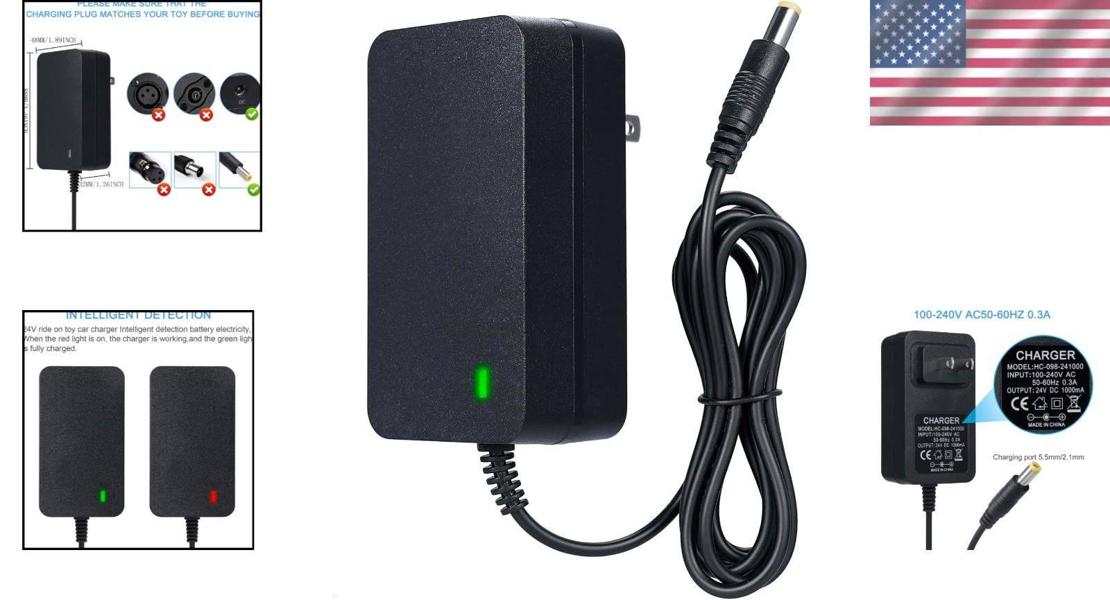 High-Performance 24V Battery Charger for Kids’ Electric Vehicles – 1000mA Output