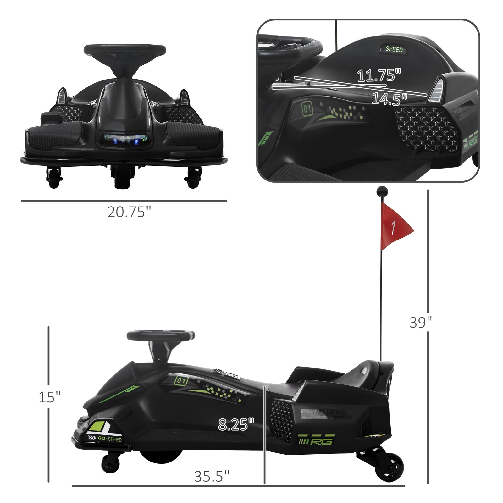12V Electric Drifting Go Kart w/ Slow Start, Music, Lights, Pink