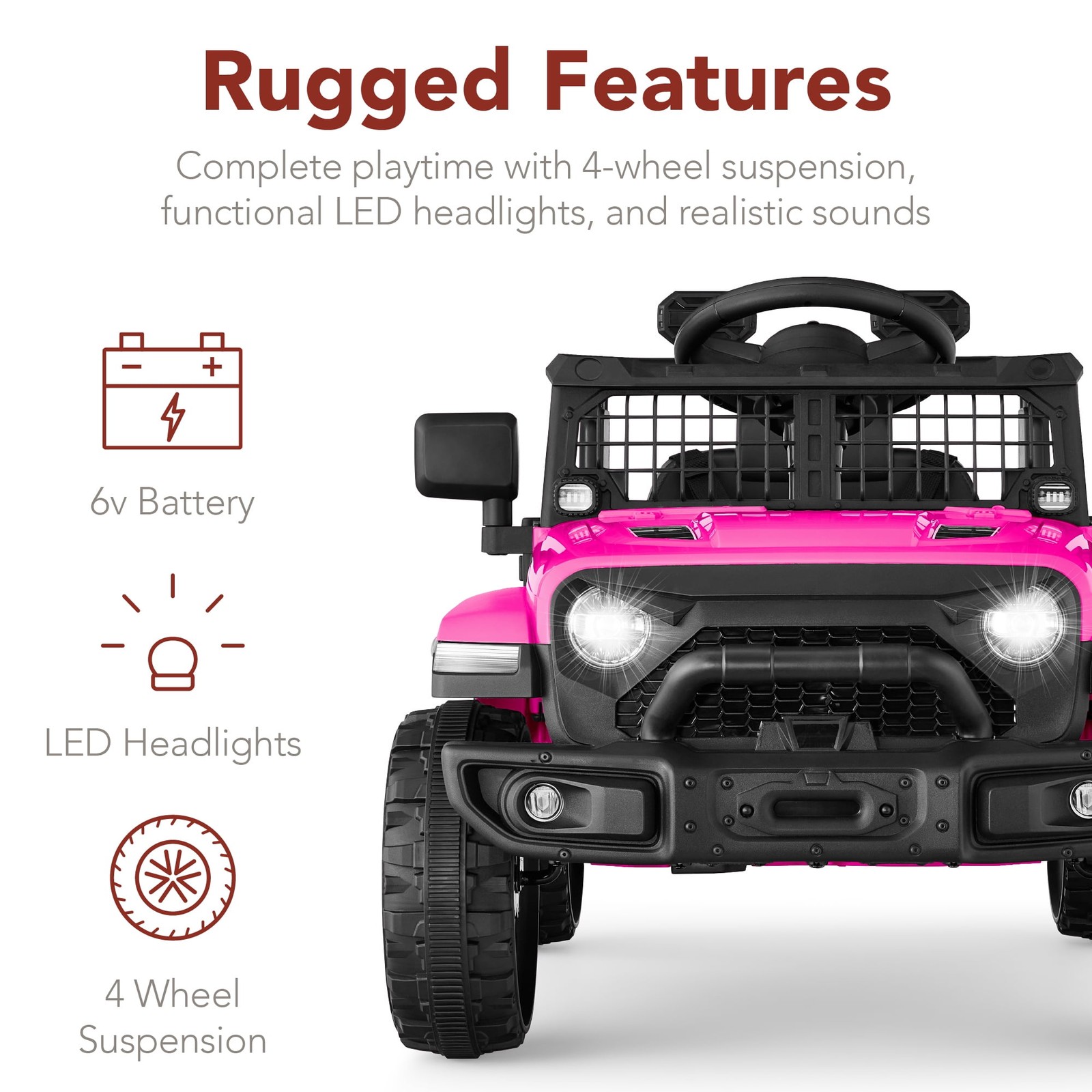 Electric Ride-On Car for Kids Parent Remote Control Realistic Sound LED Lights