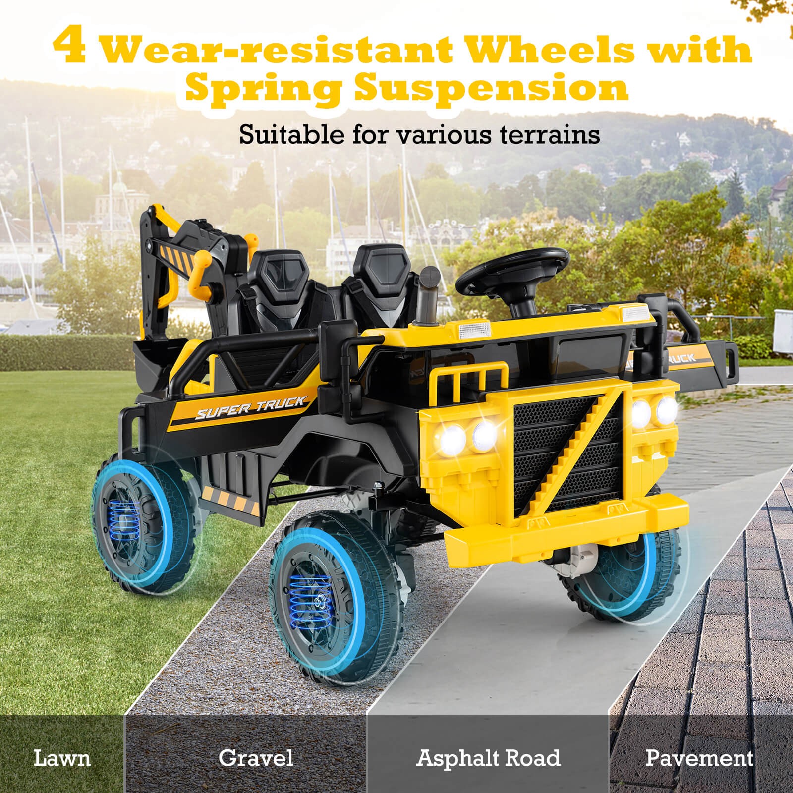 24V Ride On Excavator, 4WD Electric Truck Construction Vehicle w/Remote Control
