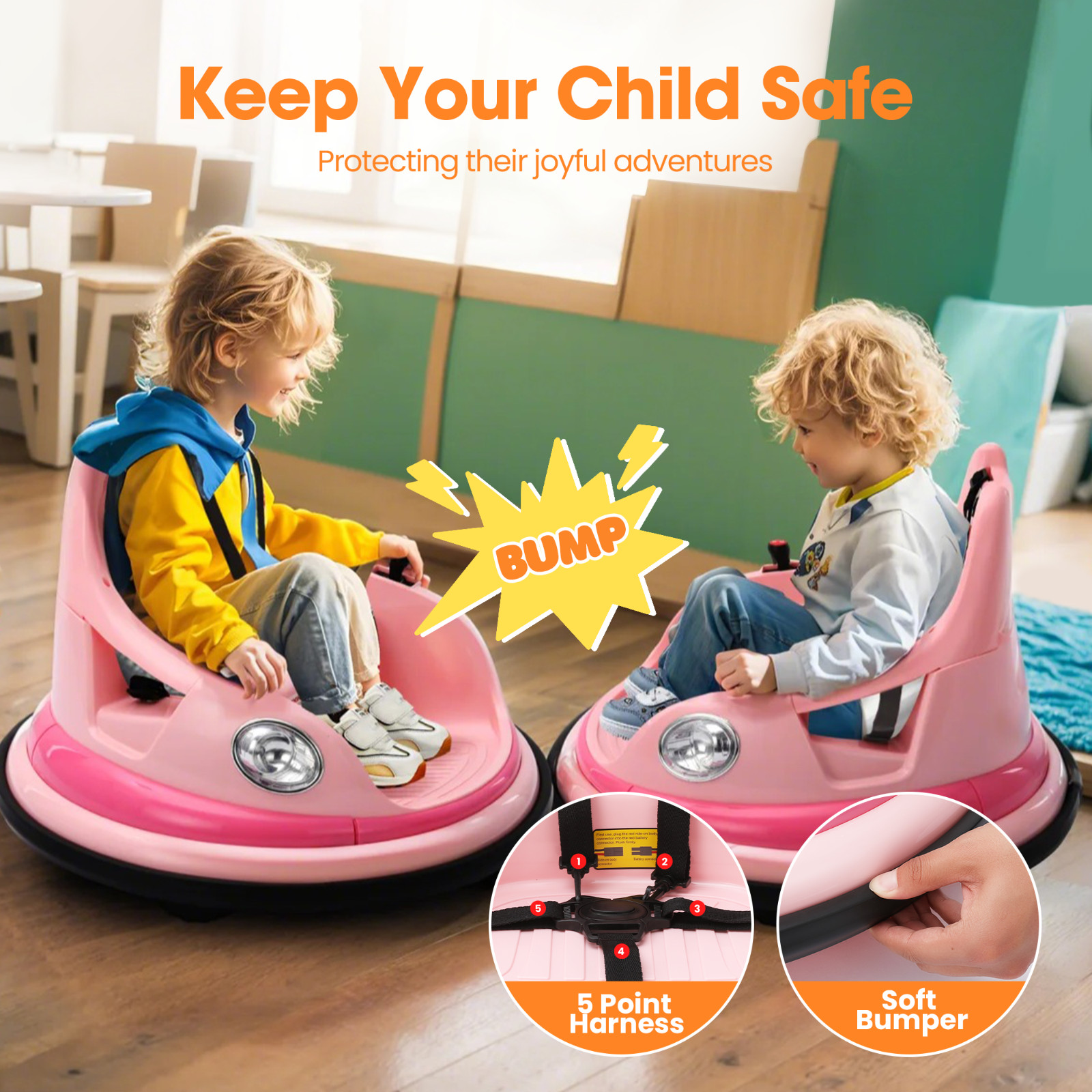 12V Electric Bumper Car for Kids 1.5-6 Years with Remote Control DIY Stickers