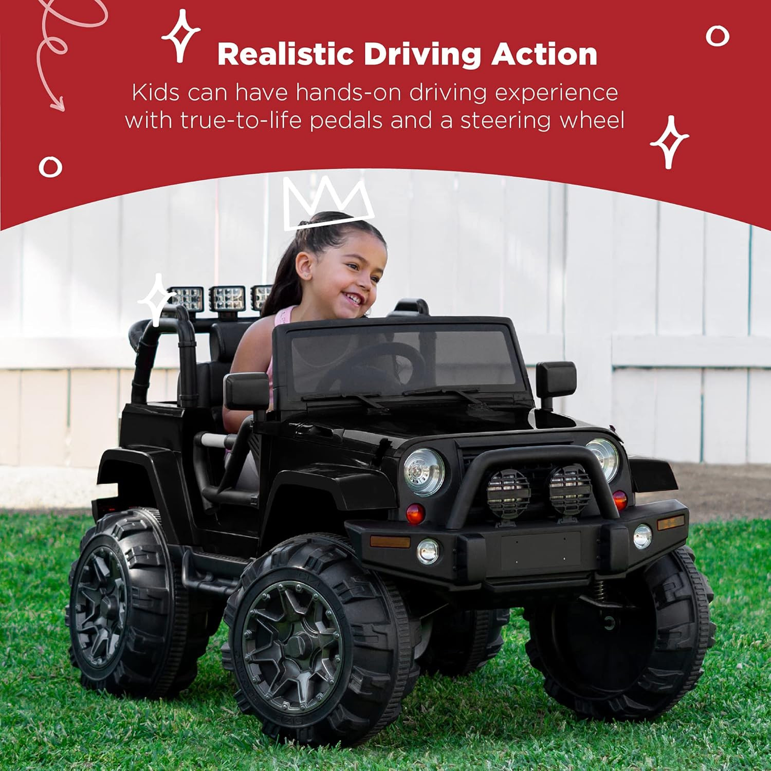12V Kids Ride-On Truck with Remote, 3 Speeds, LED Lights, Bluetooth – Black