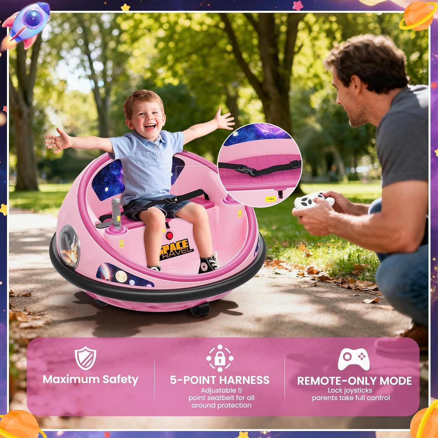 12V Electric Toddler Ride On Bumper Car Toy 360 Spin Remote Control LED Lights