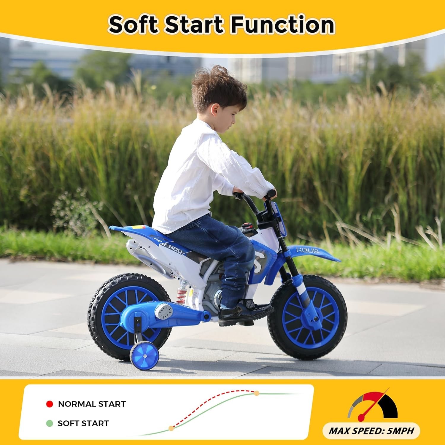 TOBB Electric 12V Blue Kids Ride On Motorcycle Bike Motorbike w/ Training Wheels