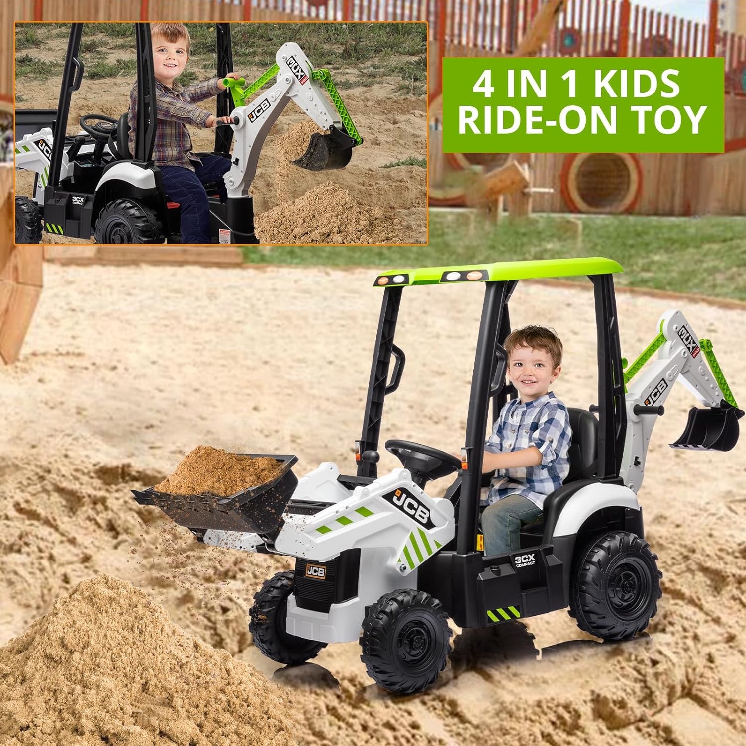 12V Licensed JCB Ride On Excavator 4 in 1 Kids Ride On Car with Remote Control