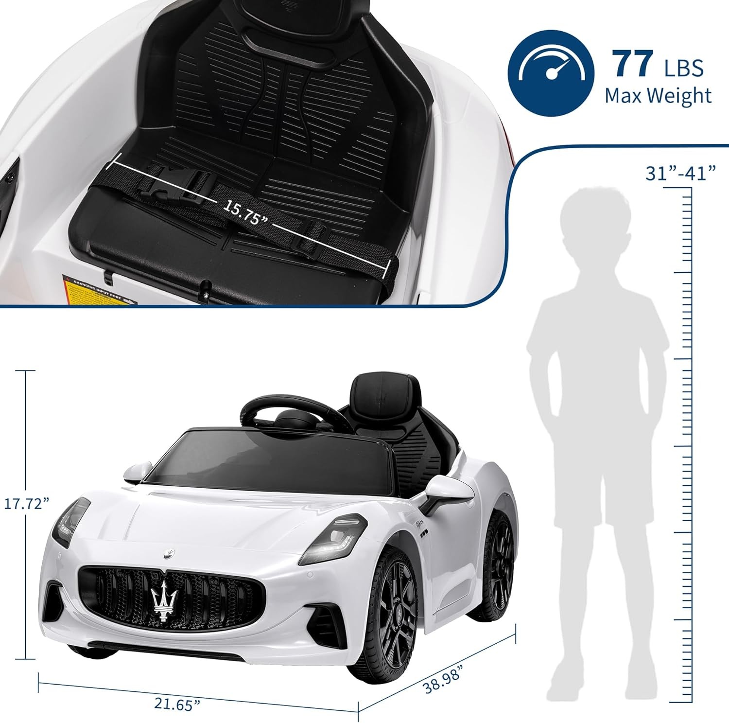 12V Licensed Maserati Ride-On Vehicle for Kids, Remote Control, High/Low Speed
