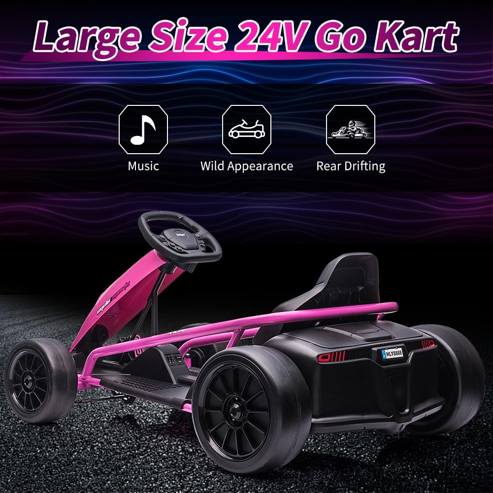 24V Kids Electric Go Kart for ages 8-14,Dual Motor Drifting Ride-On Toy, 155 Lb