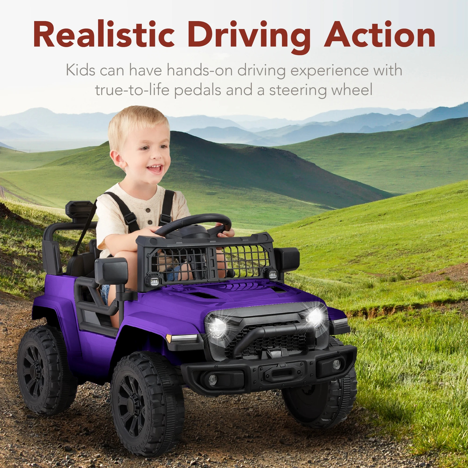 6V Kids Ride-On Truck Car W/ Parent Remote Control, 4-Wheel Suspension, LED Ligh