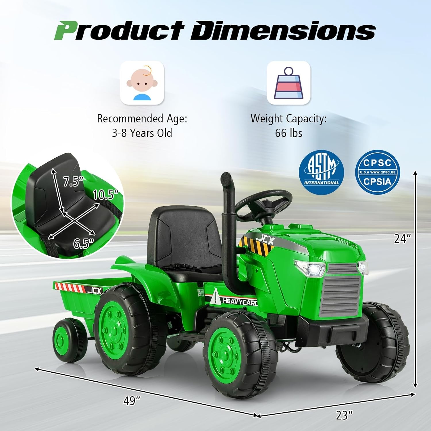 HONEY JOY 12V Kids Ride On Tractor with Trailer and Remote Green