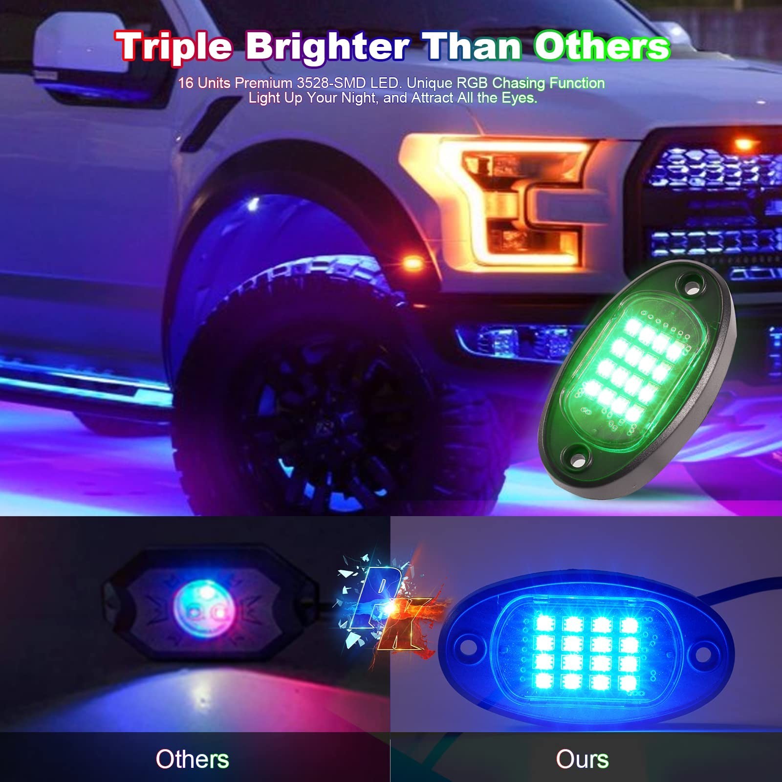 6 Pods RGB LED Rock Lights for UTV ATV Golf Cart Truck RZR Offroad Pickup SUV…
