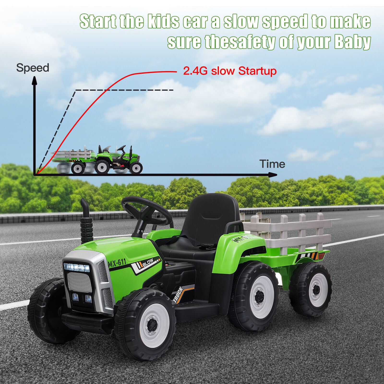 12V Kids Electric Tractor with Trailer Toddler Ride On Car w/Remote Control Gift