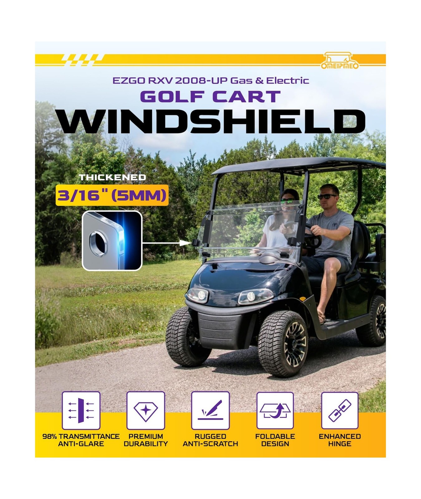 Upgrade Golf Cart Windshield for EZGO RXV 2008-UP Gas/Electric Models, Foldab…