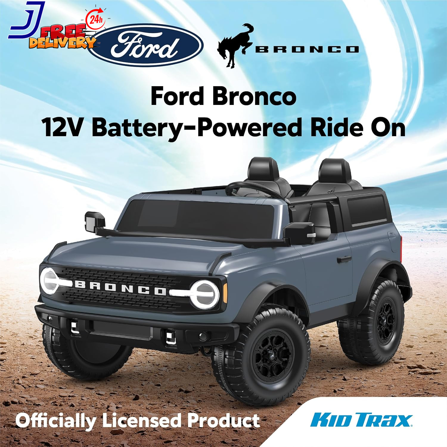 12V Ford Bronco Ride On Toy for Ages 3-7 Battery Powered LED Headlights Toys