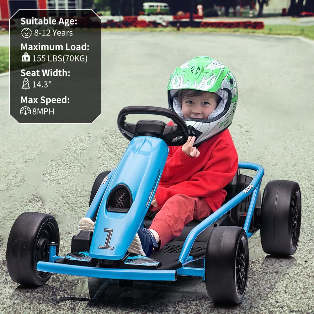 🔥🔥24V Go Kart 3Ride On Toy for Kids 8-12 Years 8MPH High Speed 300W*2 Powerful