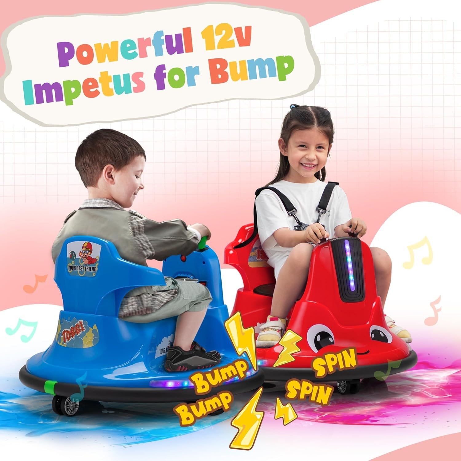 12V Kid Bumper Car Electric Ride-on Vehicle 360 Degree Spin Race Car for Age 3-8