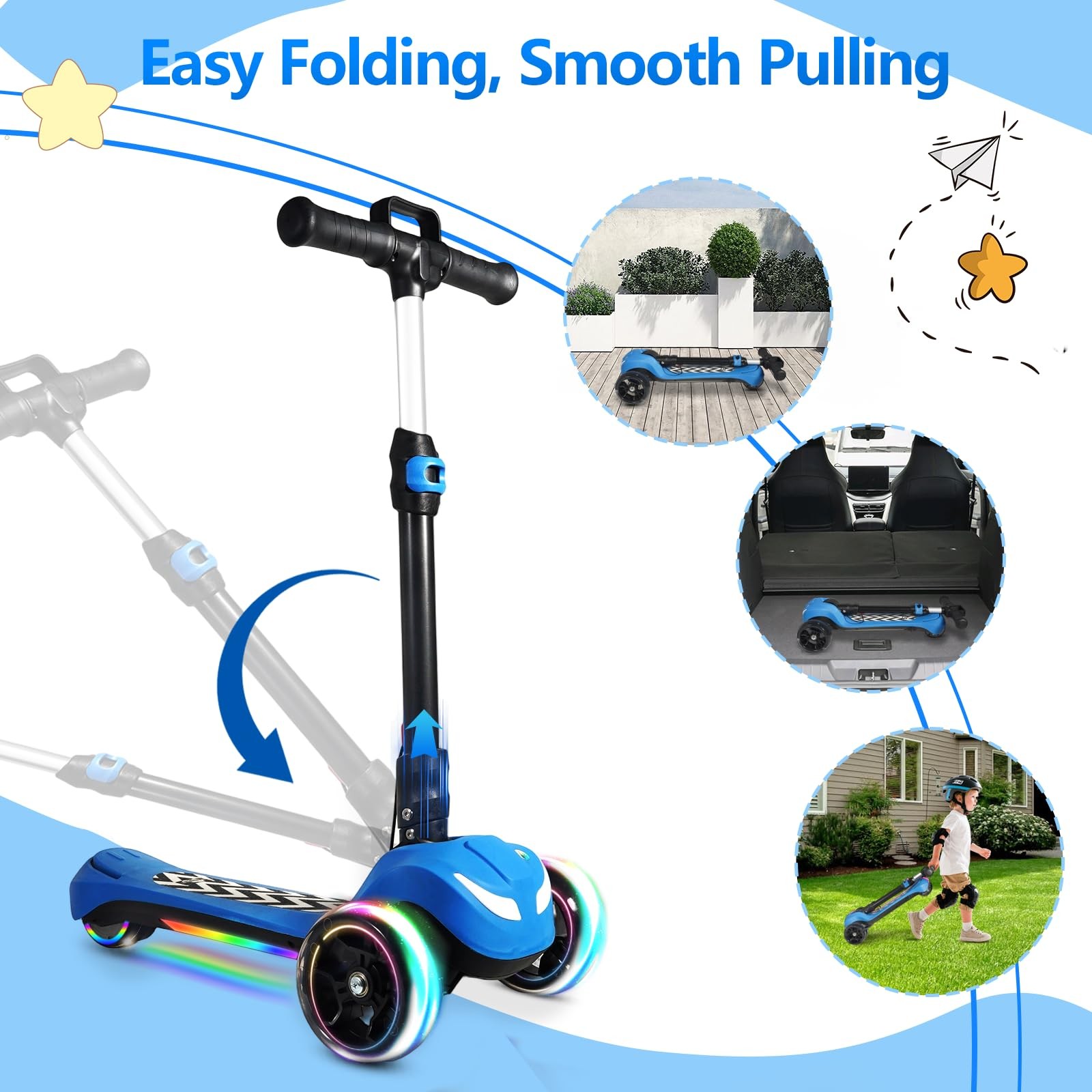 Electric Scooter for Kids Ages 3-12, Full Body Lights Up, Wide Deck, 3 Adjust…