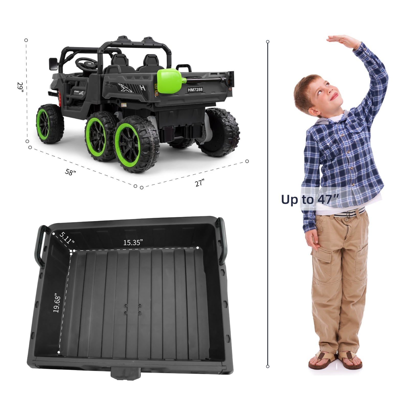 24V Kids Ride on Toy 2 Seater Electric Dump Truck 4 Wheel Drive 6mph with Remote