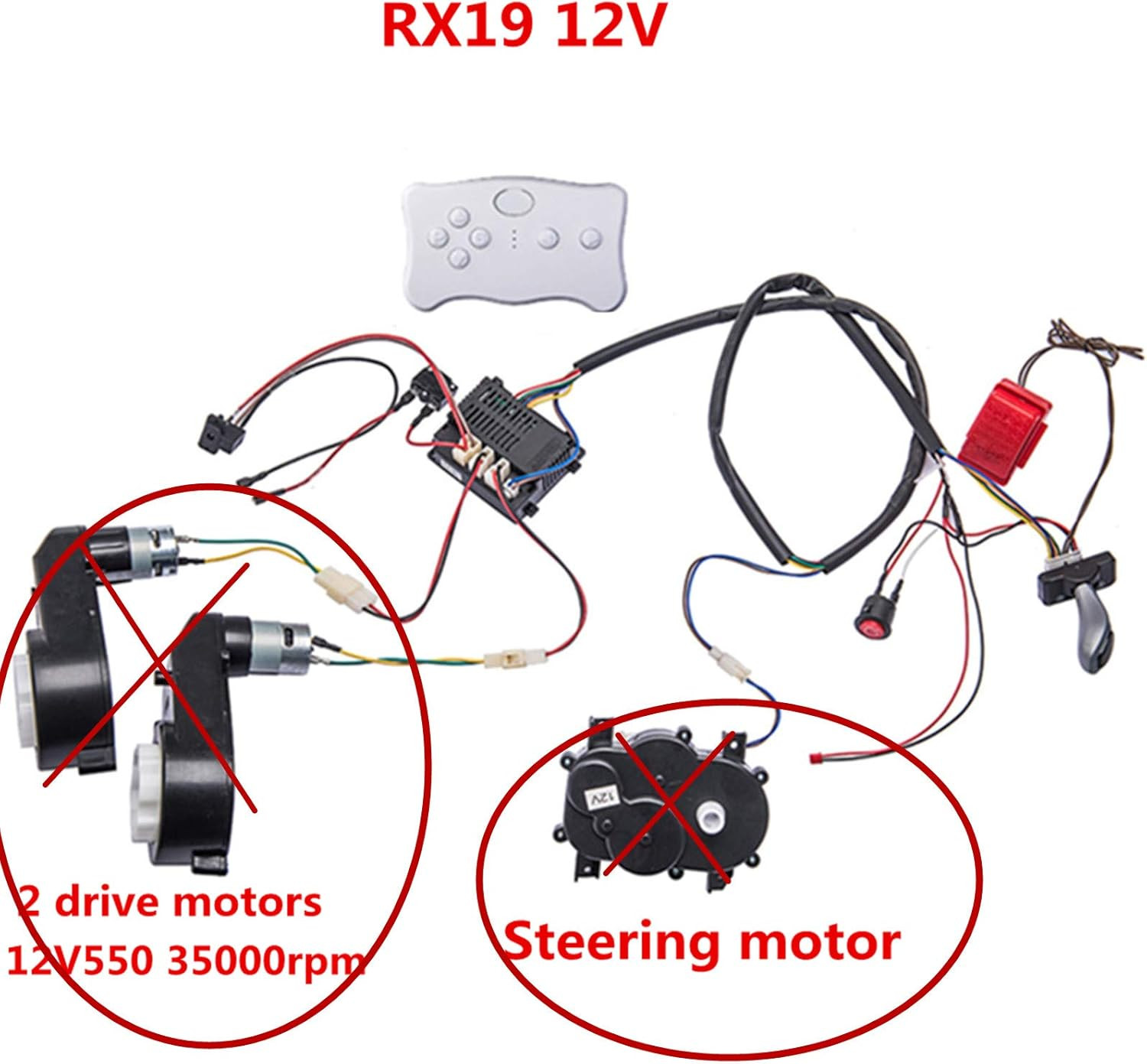 Kids Electric Cars 12V Wiring Harness Remote Control Circuit Borad Switch, Child
