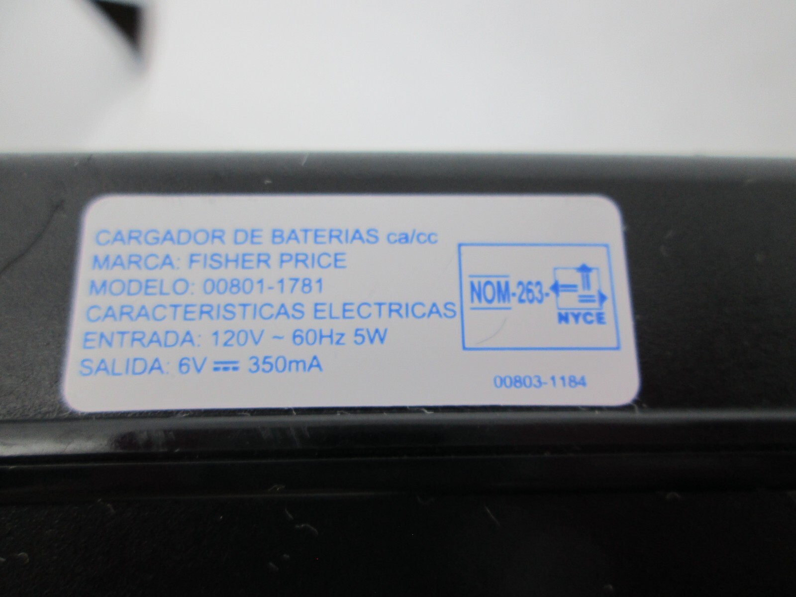 Fisher Price Power Wheels 00801-1781 6V Battery Charger