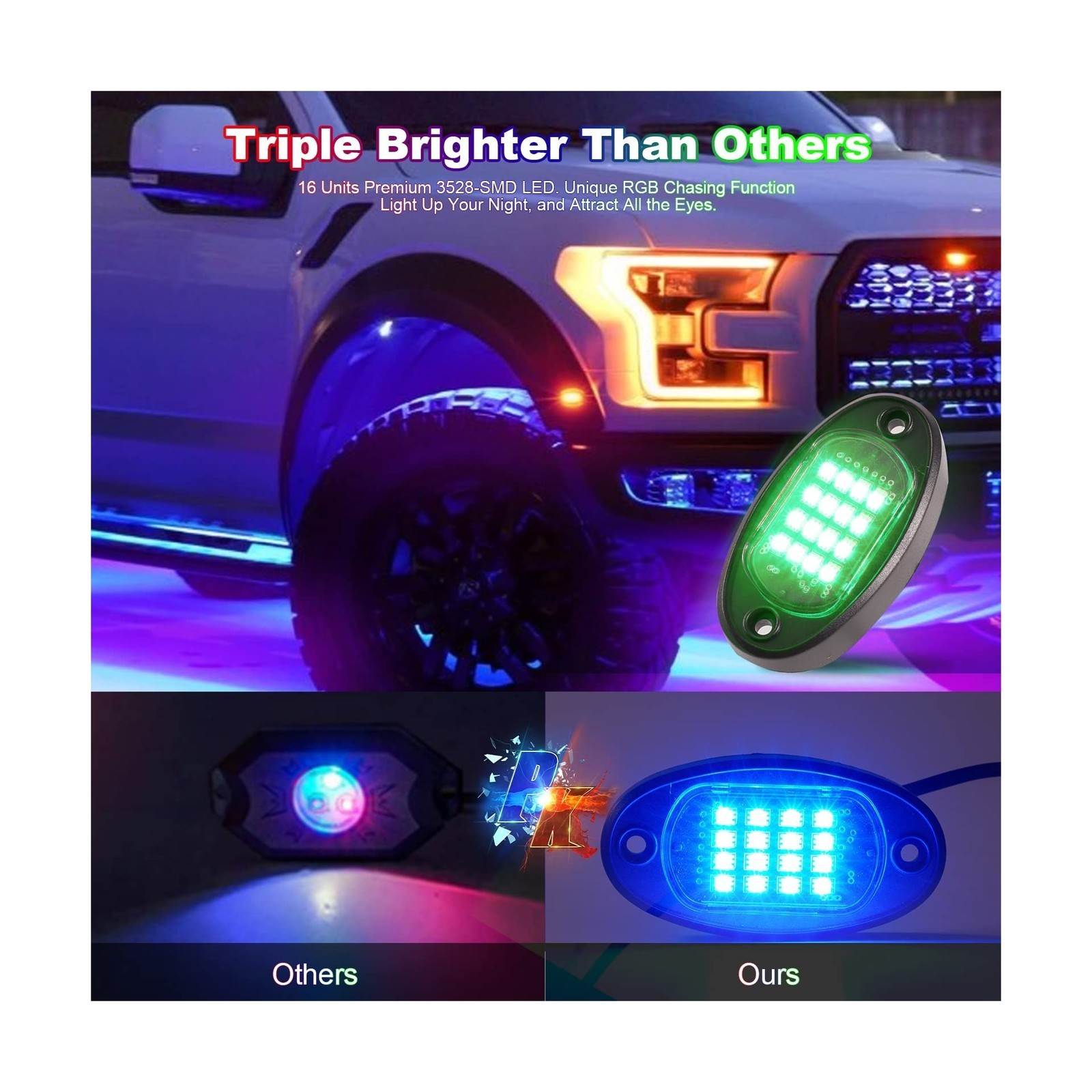 6 Pods RGB LED Rock Lights for UTV ATV Golf Cart Truck RZR Offroad Pickup SUV…