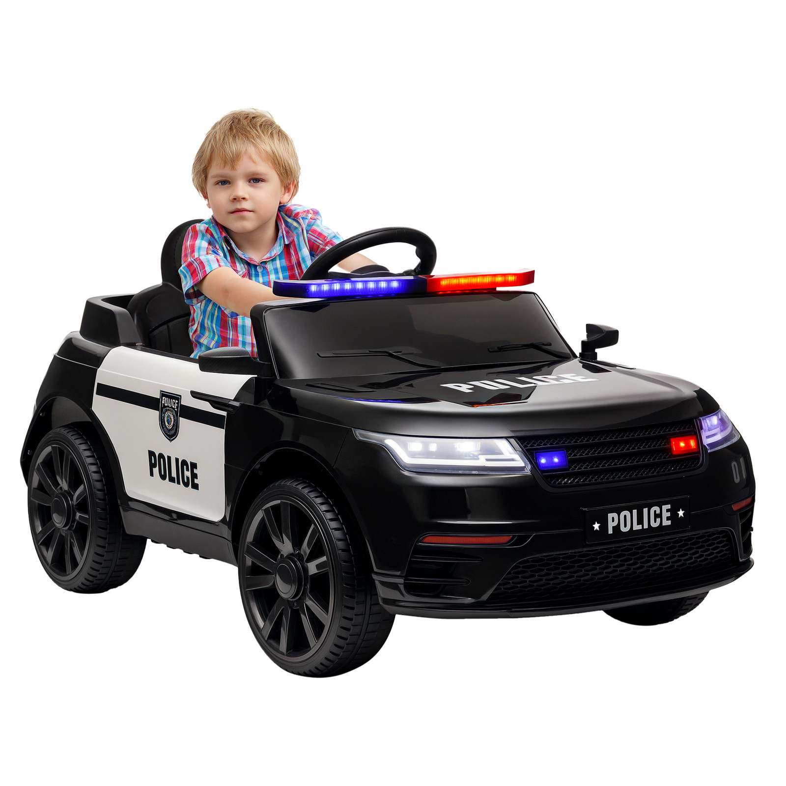 12V Kids Ride on Police Car w/ Remote Control, Black