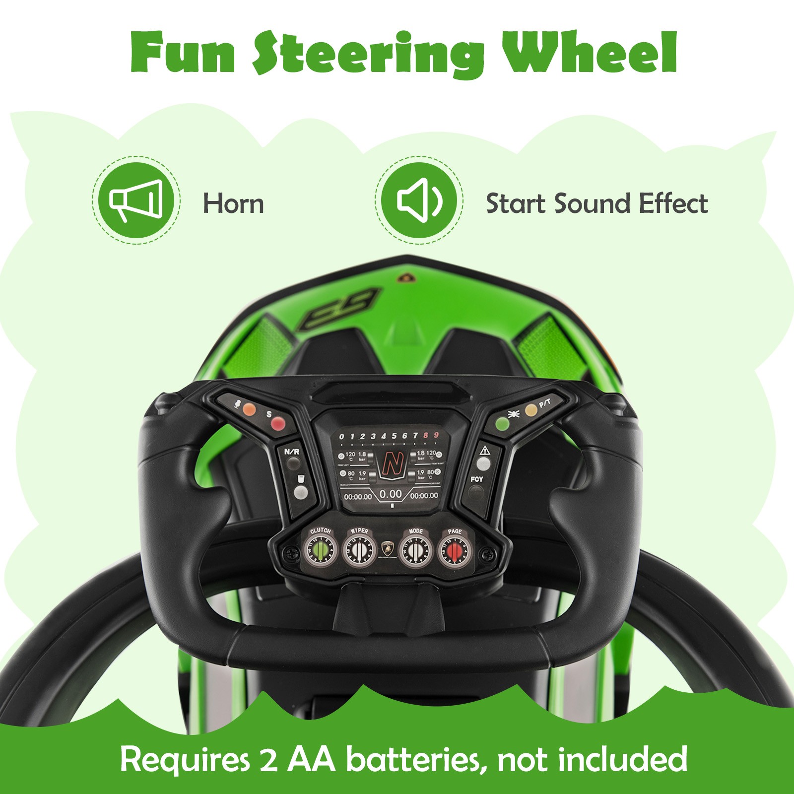 Stroller Sliding Car 3-in-1 Licensed Lamborghini Ride on Push Car w/ Sound Green