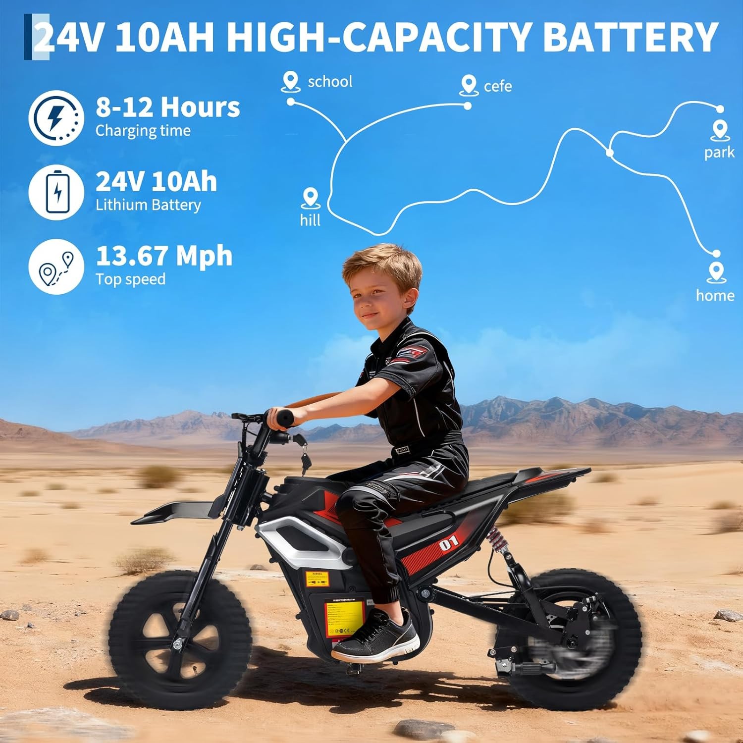 24V Kids Electric Motorcycle Aprilia Licensed&Dirt Bike Speed 6-12mph for Age 3+
