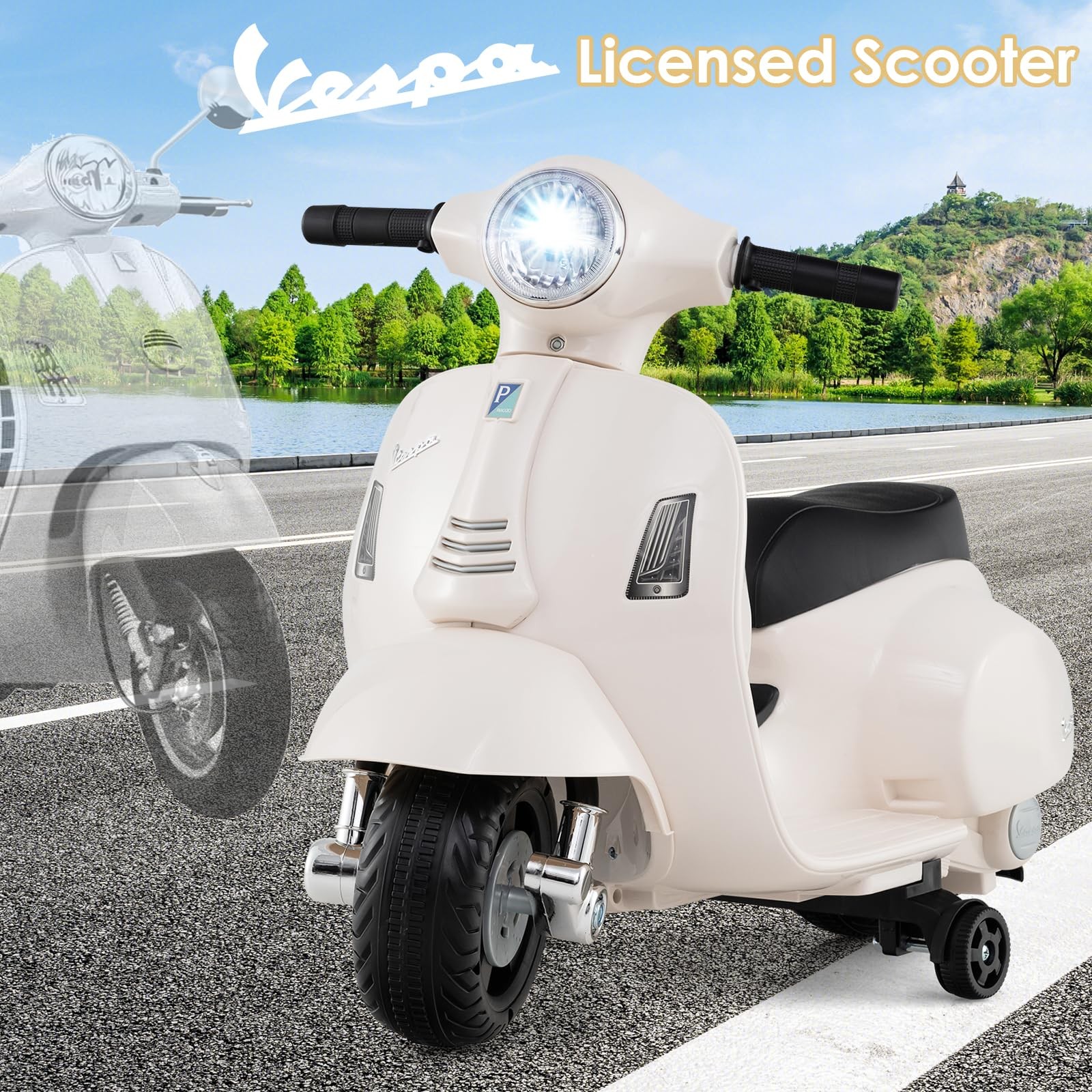 Licensed Vespa Scooter Kids Motorcycle by OLAKIDS, 6V Ride on Electric Motorc…