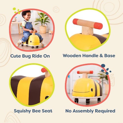 B. toys Wooden Bee Ride-On -Boom Buggy Toddler Push Toy,Physical Fitness Builder