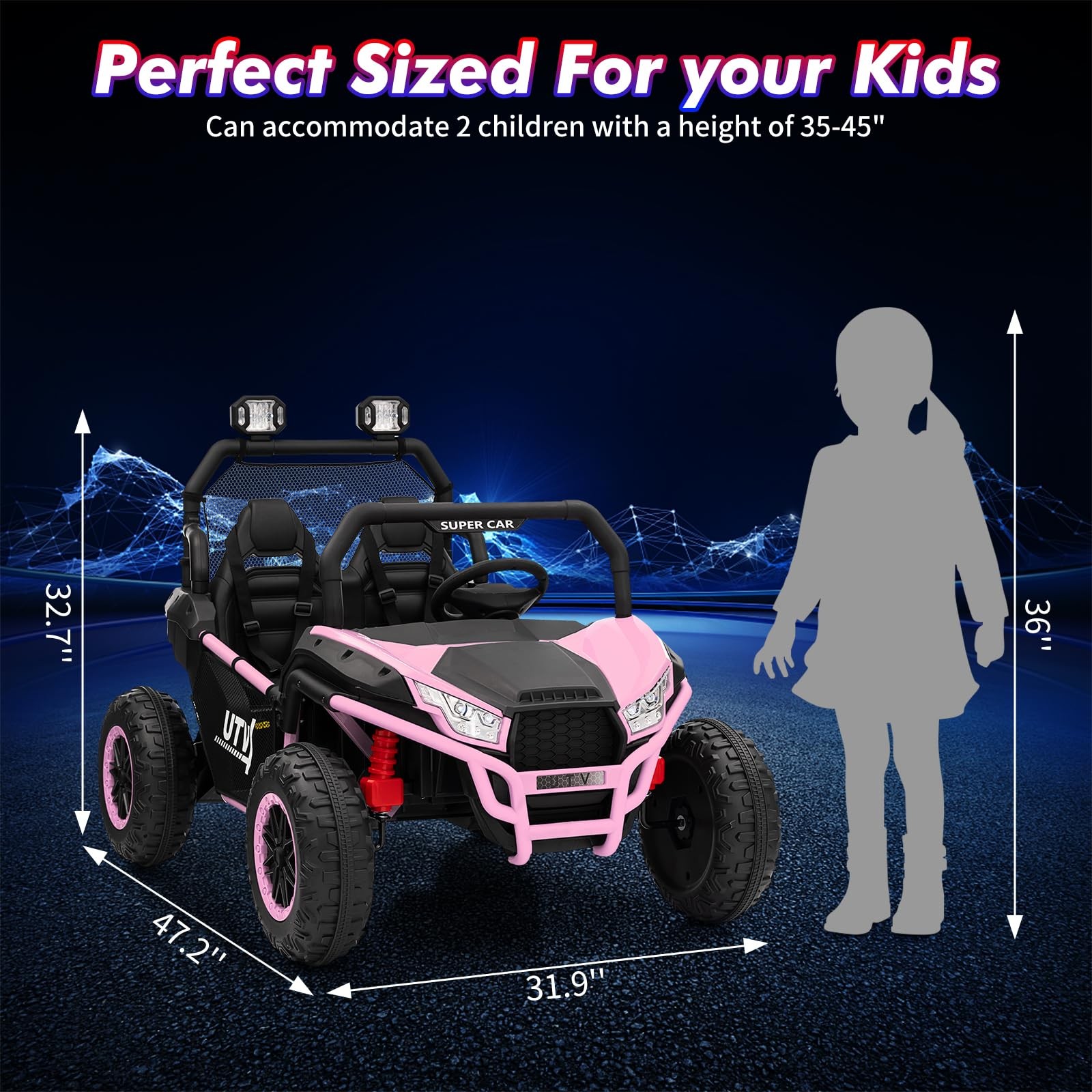 2 Seater Kids Ride On Utv Car,24V 2WD Ride On Car Truck with Metal Frame,Remote