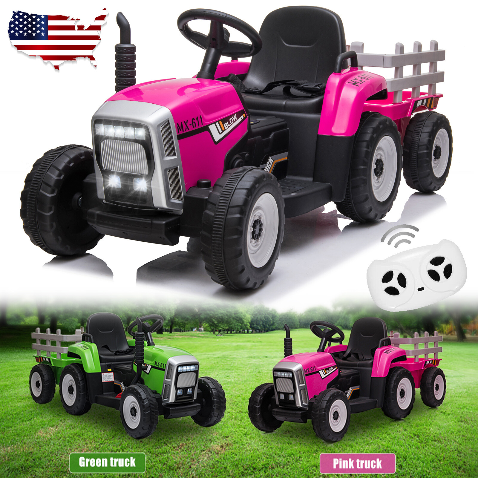 12V Ride on Tractor with Detachable Trailer Kids Toddler Truck Car Toy Xmas Gift