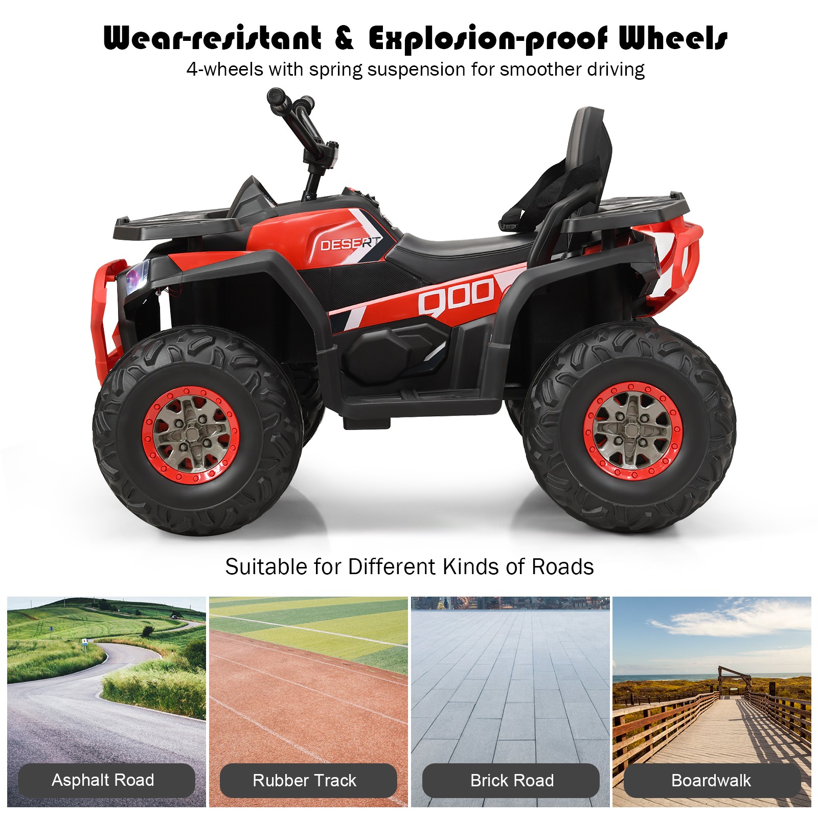 12V Kids Electric 4-Wheeler ATV Quad 2 Speeds Ride On Car w/MP3&LED Lights Red