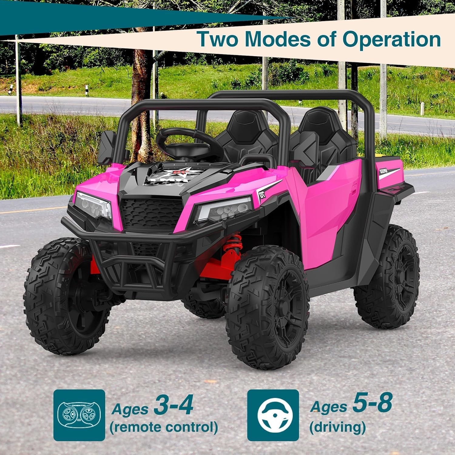 24V Ride On Truck for Kids w/ Remote, 4WD, LED Lights,Bluetooth,Dump Bed,2 Seats