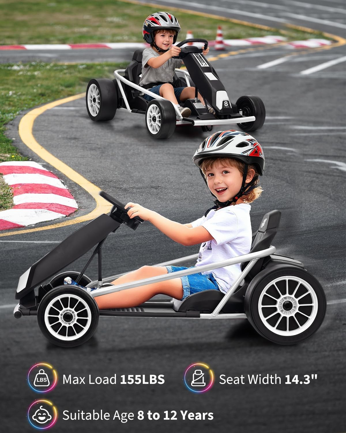 24V Ride On Go Kart for Kids 24V 9Ah Battery 2x300W Motors Electric Ride on Toys