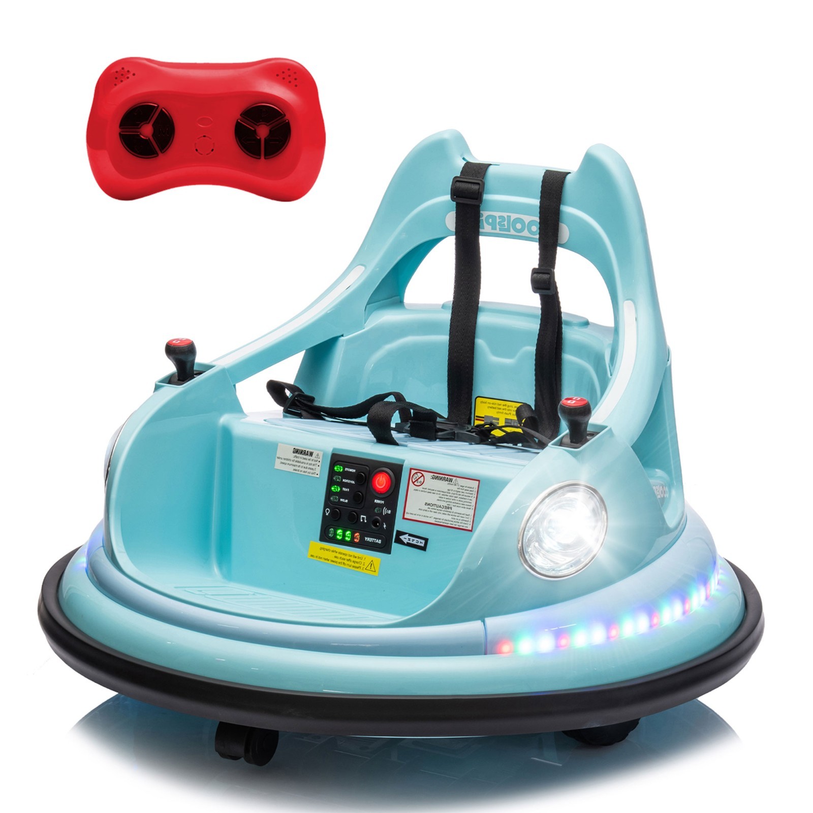 12V Kids Ride on Bumper Electric Car Toys w/Remote, LED, 360 Degree Spin,Blue