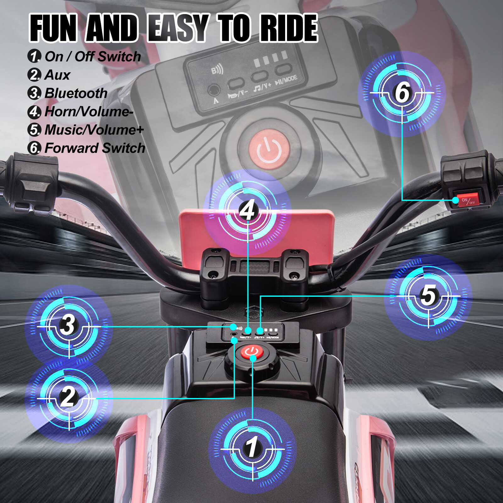 12V Kids Ride On Motorbike Motorcycle Dirt Bike with Music,Training Wheels Pink