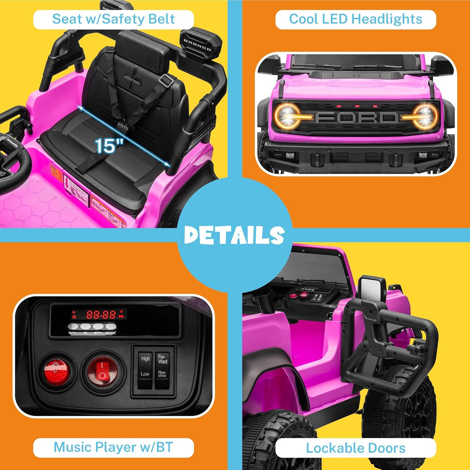 12V Ford Bronco Raptor Ride on Car for Kids, Electric Power Car Ride-On Toy for