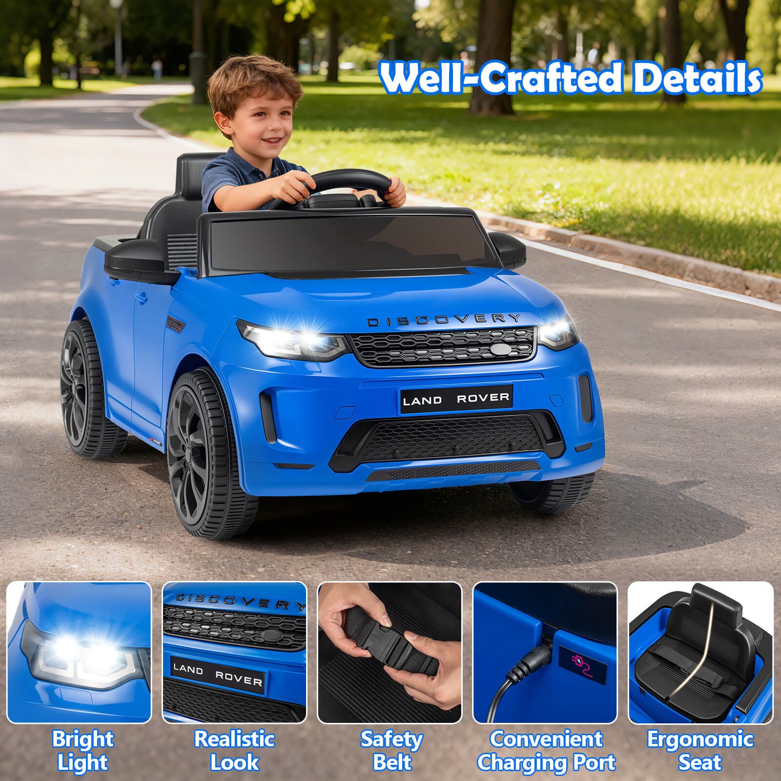 Licensed Land Rover Kids Ride on Car w/Remote Control, LED Lights, Music, Horn