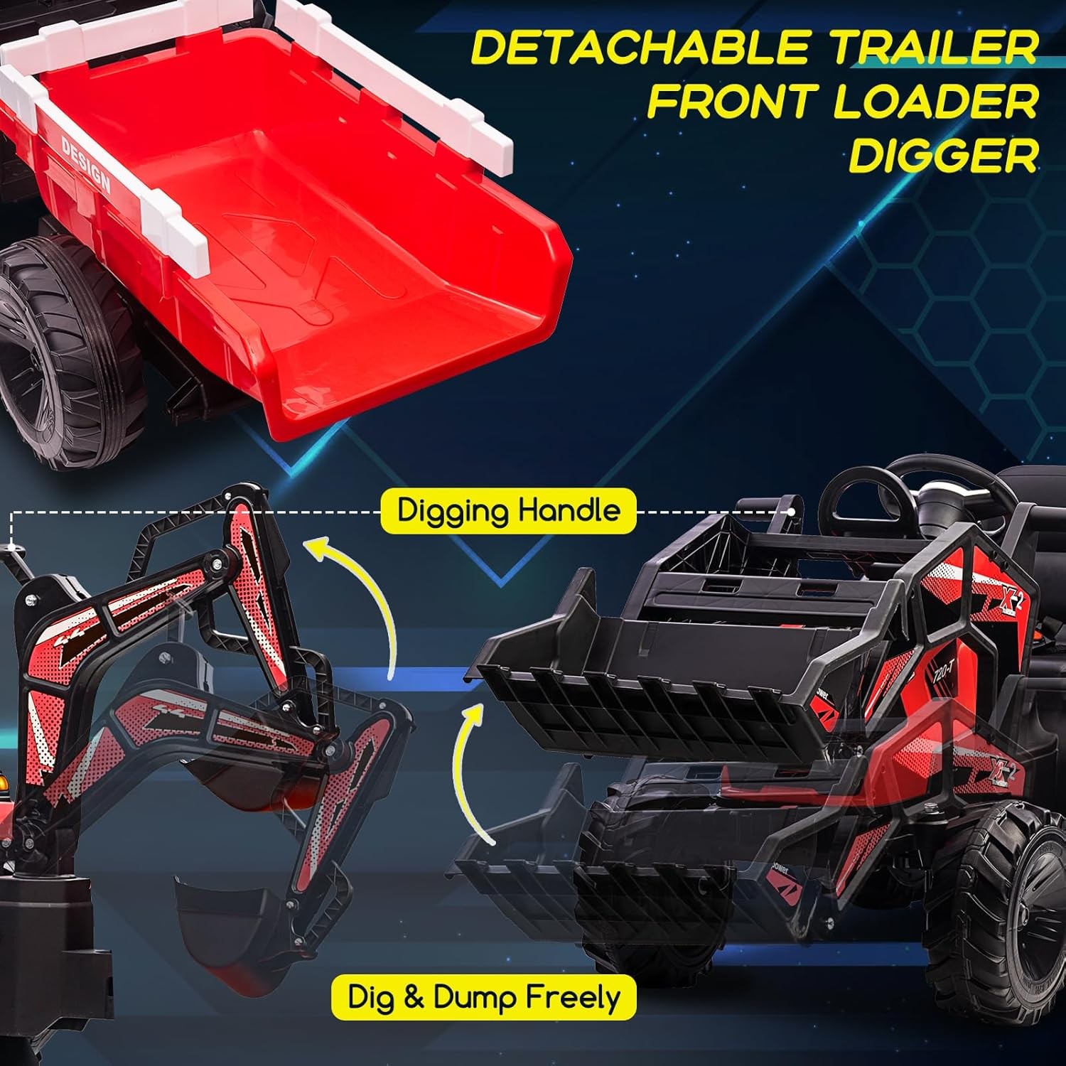 3 in 1 Kid 24V Ride On Tractor Electric Vehicle w/ Trailer Digger Remote Control