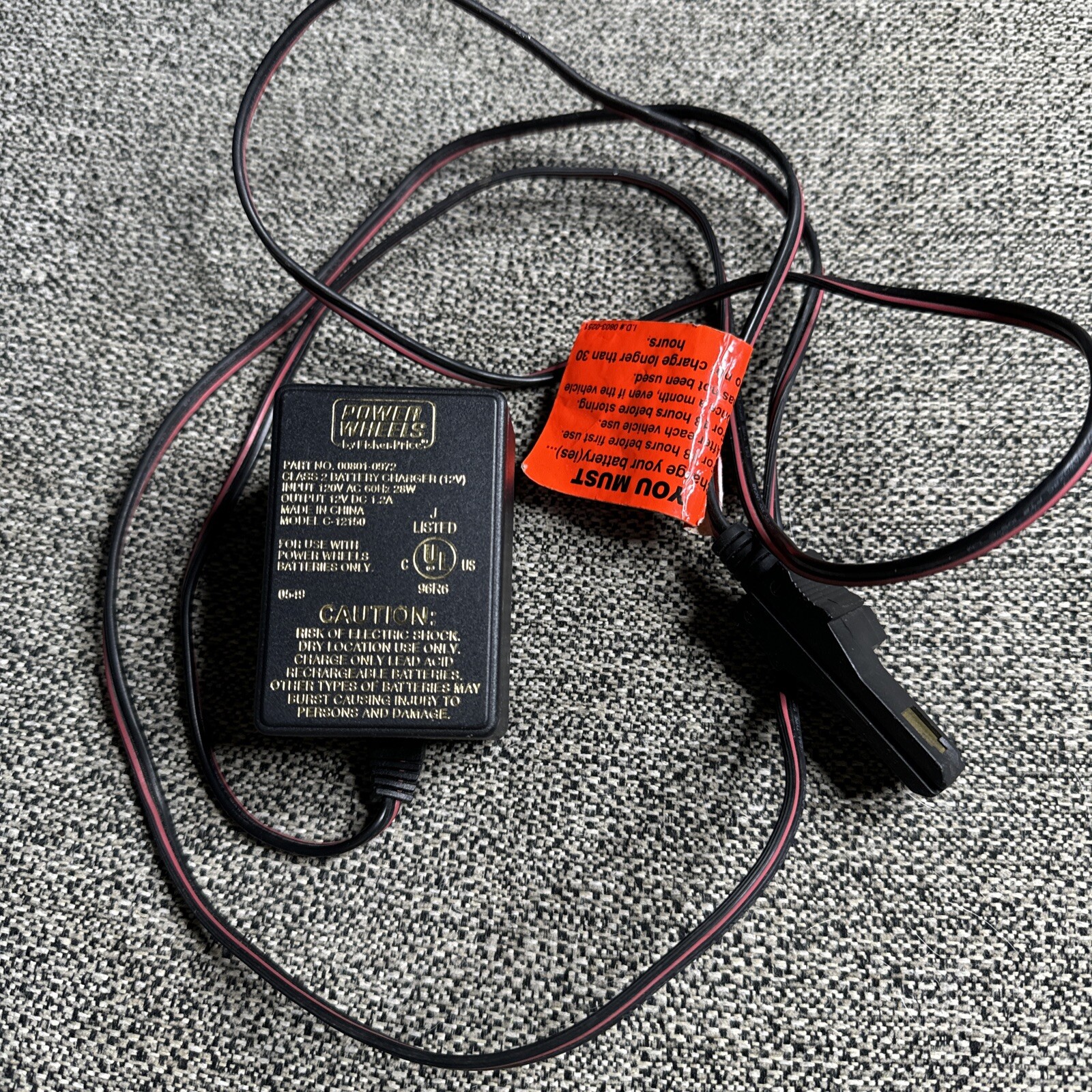 Fisher Price Power Wheels 00801-0972 Class 2 Battery Adapter Charger 12V OEM