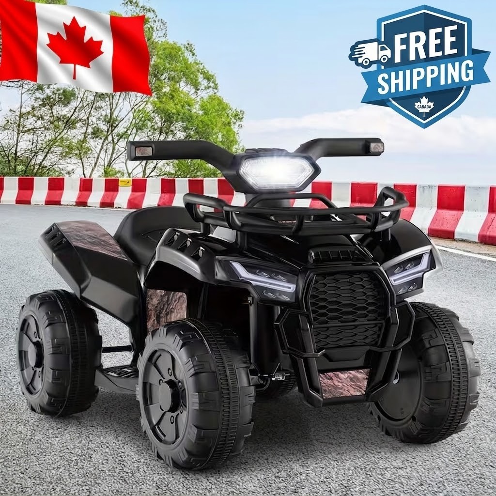 6V Kids Electric ATV Quad Car w/ USB LED Lights 4 Wheels Toy Black Gift