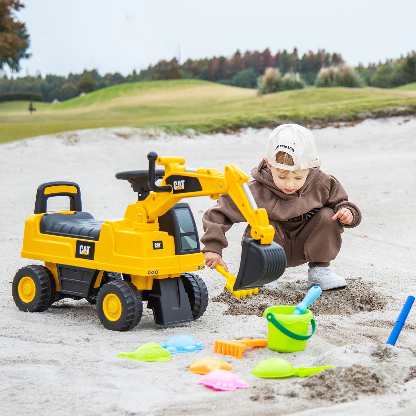 Kids Rid-On Digger Excavator Toy w/ Rotatable Digging Bucket & Hidden Storage