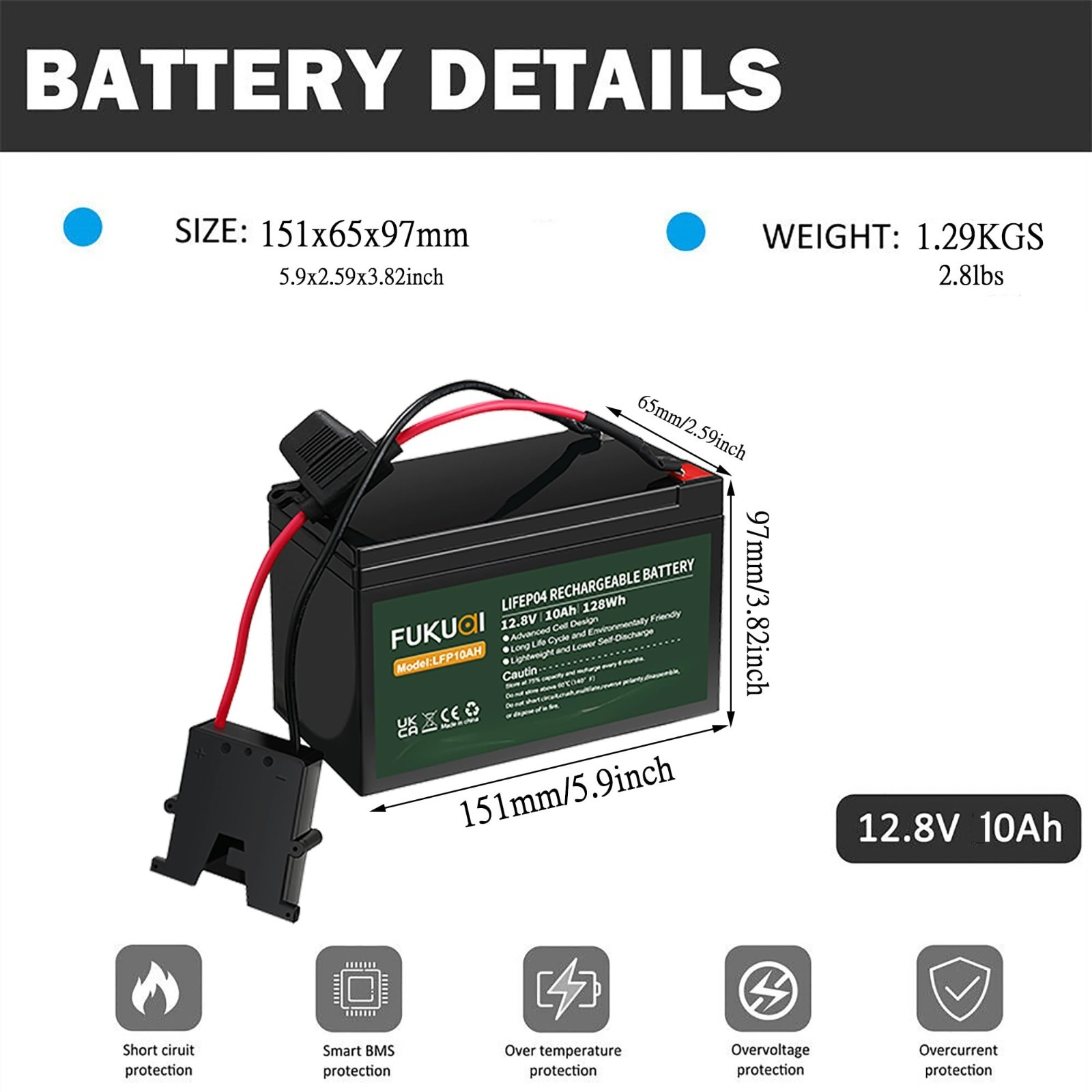 12V 10Ah LiFePO4 Rechargeable Battery for Fisher-Price Power Wheels – 2000 Cycle