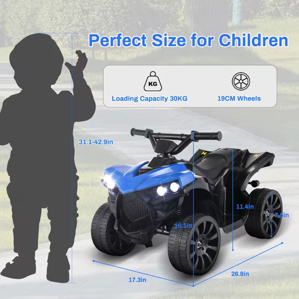 Kids Electric Quad ATV with Lights & Pedal, 1.86 MPH, 55lb Capacity Ride-On