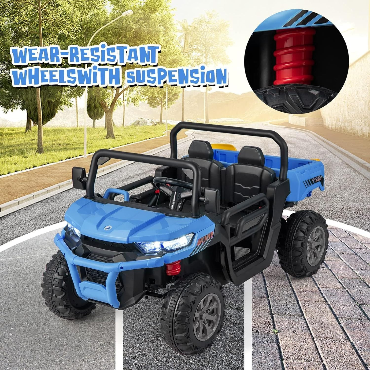 2 Seater Ride on Car, 12V Off-Road UTV Electric Vehicle with Remote Control, Dum
