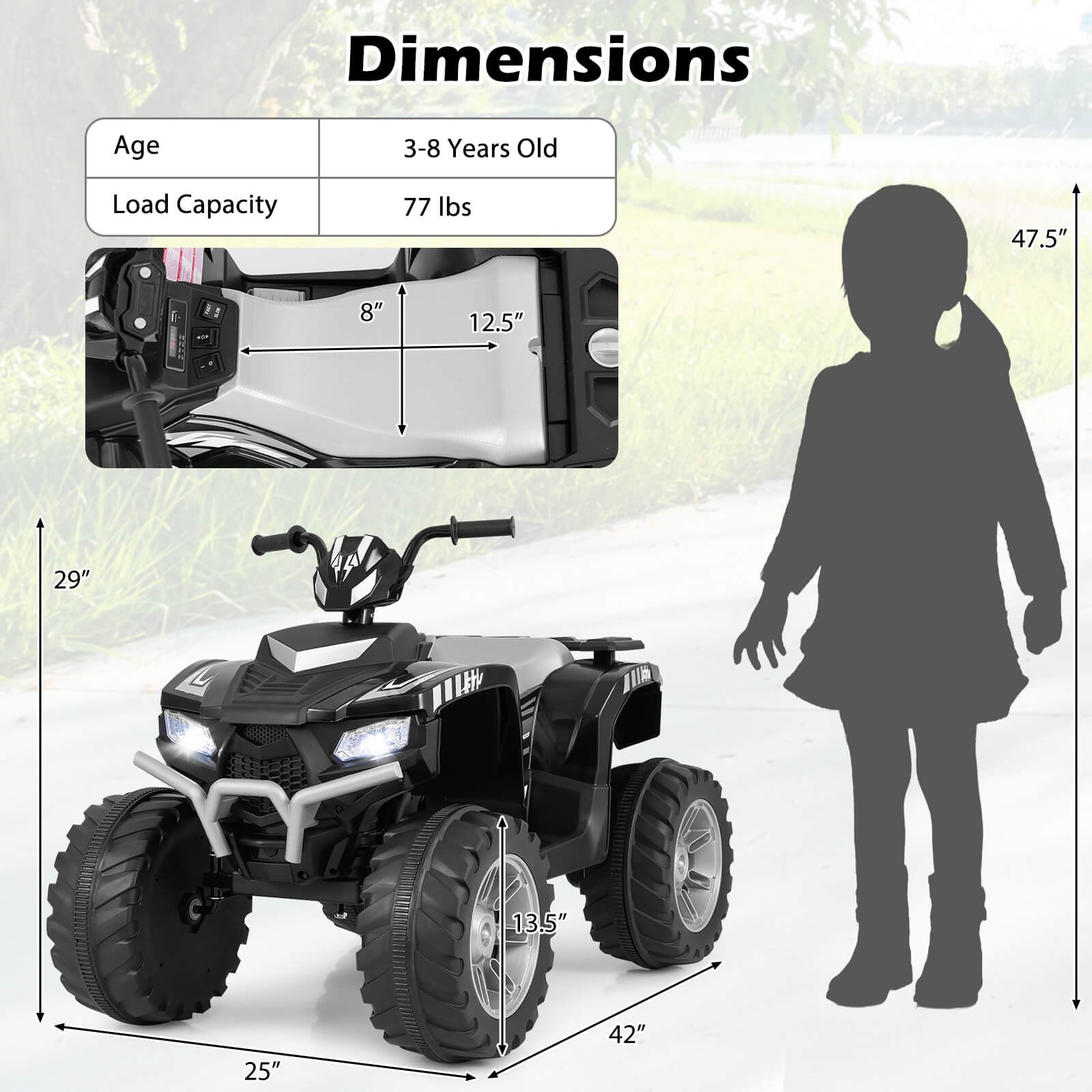 24V Kids Ride-On Electric ATV 4-Wheeler Quad Car with Wireless Connection