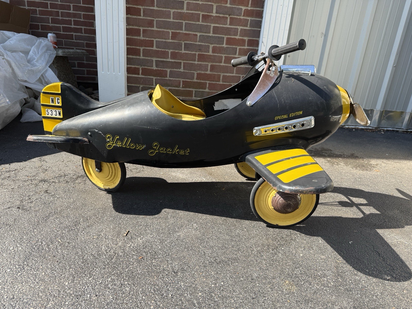 American Retro Yellow Jacket Pedal Airplane Special Edition Metal Ride On Toy