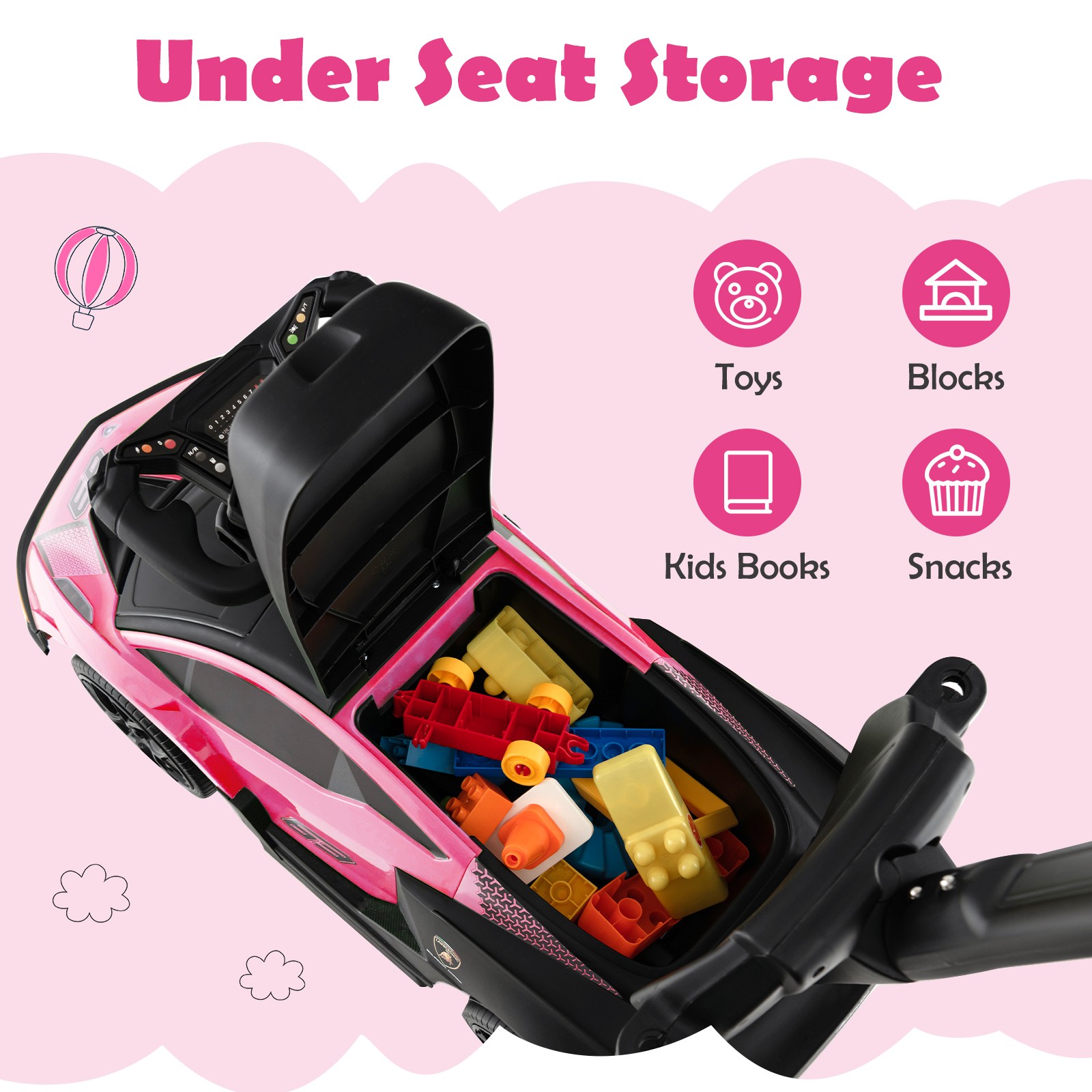 3-in-1 Licensed Lamborghini Ride on Push Car Stroller Sliding Car w/ Sound Pink