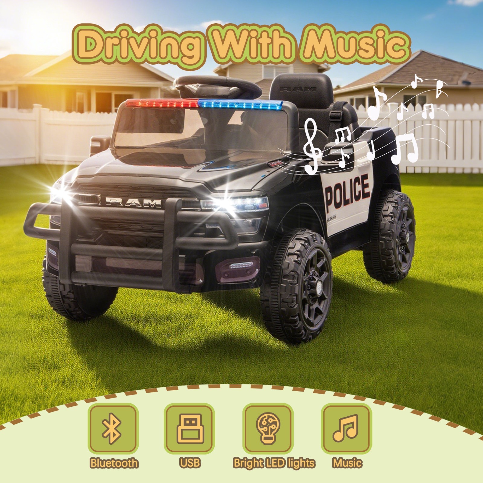 12V Kids Ride on Car Toys, Boys Girls Licensed RAM 3500 Truck w/Remote, LED