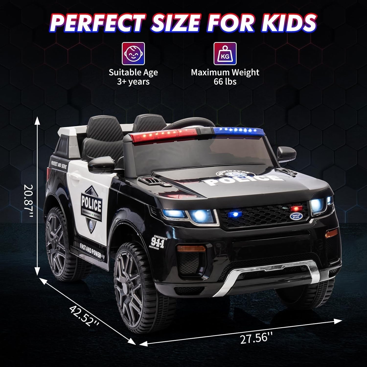 12V Kids Ride On Police Car with Remote Control Electric Police Car